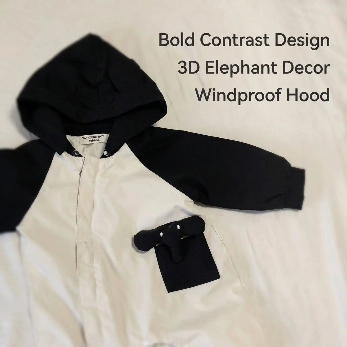 Monochrome Elephas Hooded Baby Romper