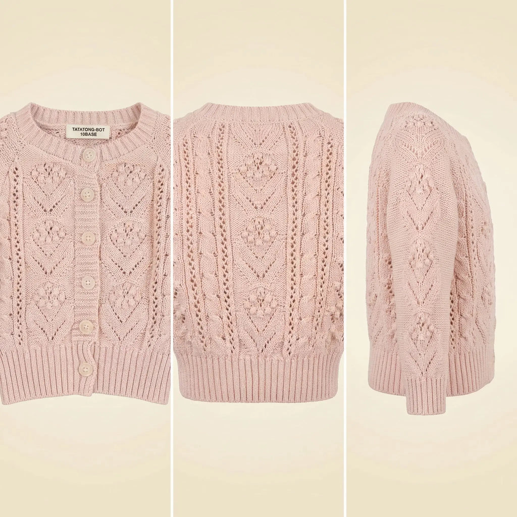 Petal-Stitch Openwork Knit Cardigan