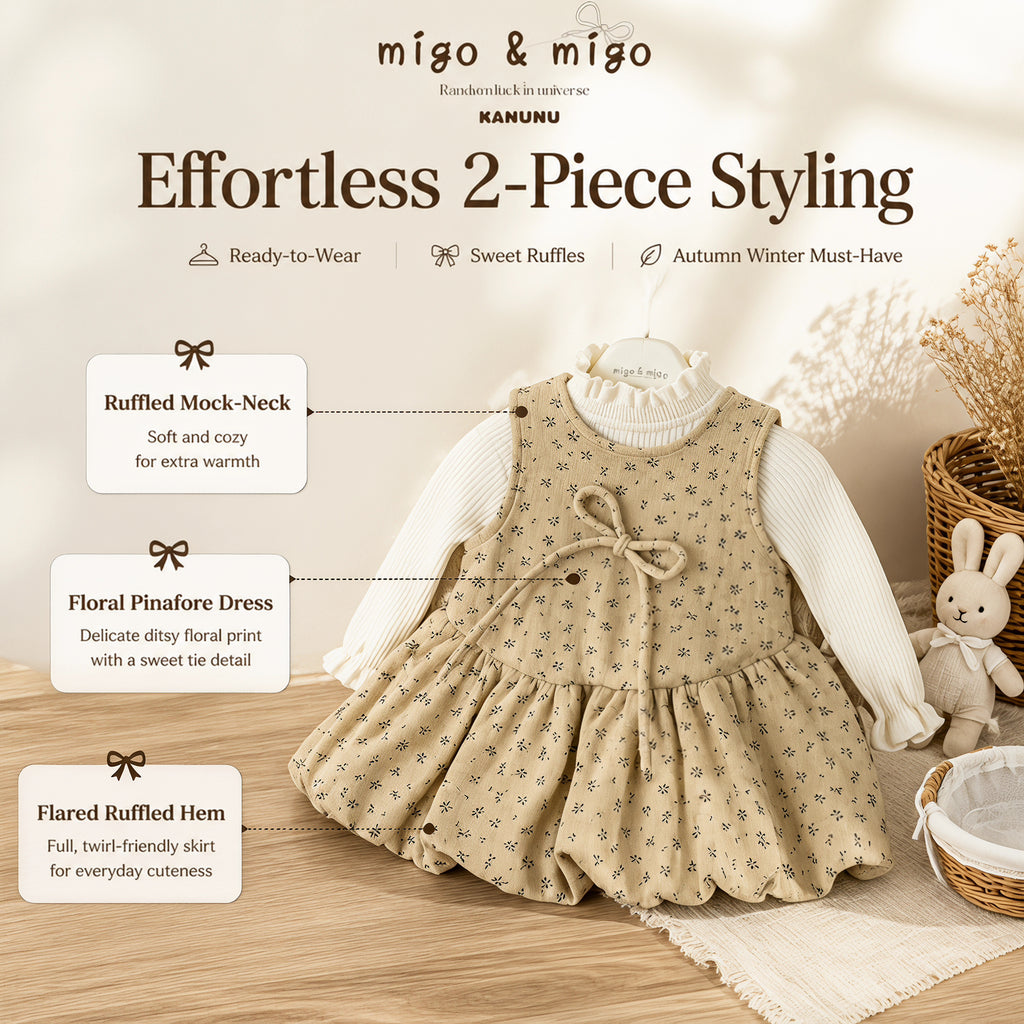 Little Meadow Floral Pinafore Dress & Ruffle-Neck Top Set