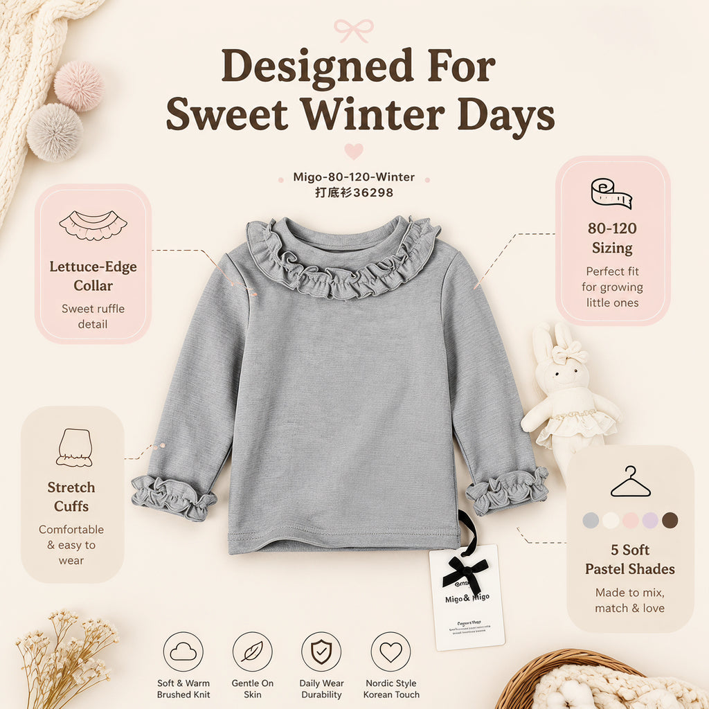 Little Petal Ruffle-Collar Long-Sleeve Top for TATATONG Girls