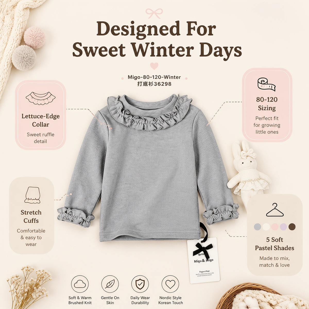 Little Petal Ruffle-Collar Long-Sleeve Top for TATATONG Girls