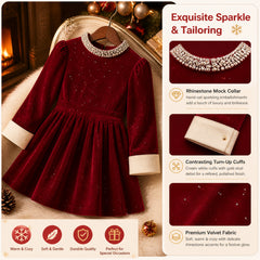 Ruby Starlight Embellished-Collar Velvet Party Dress