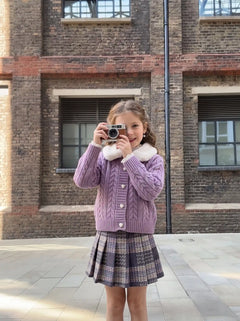 Heirloom Heart Cable-Knit Cardigan & Plaid Skirt Set