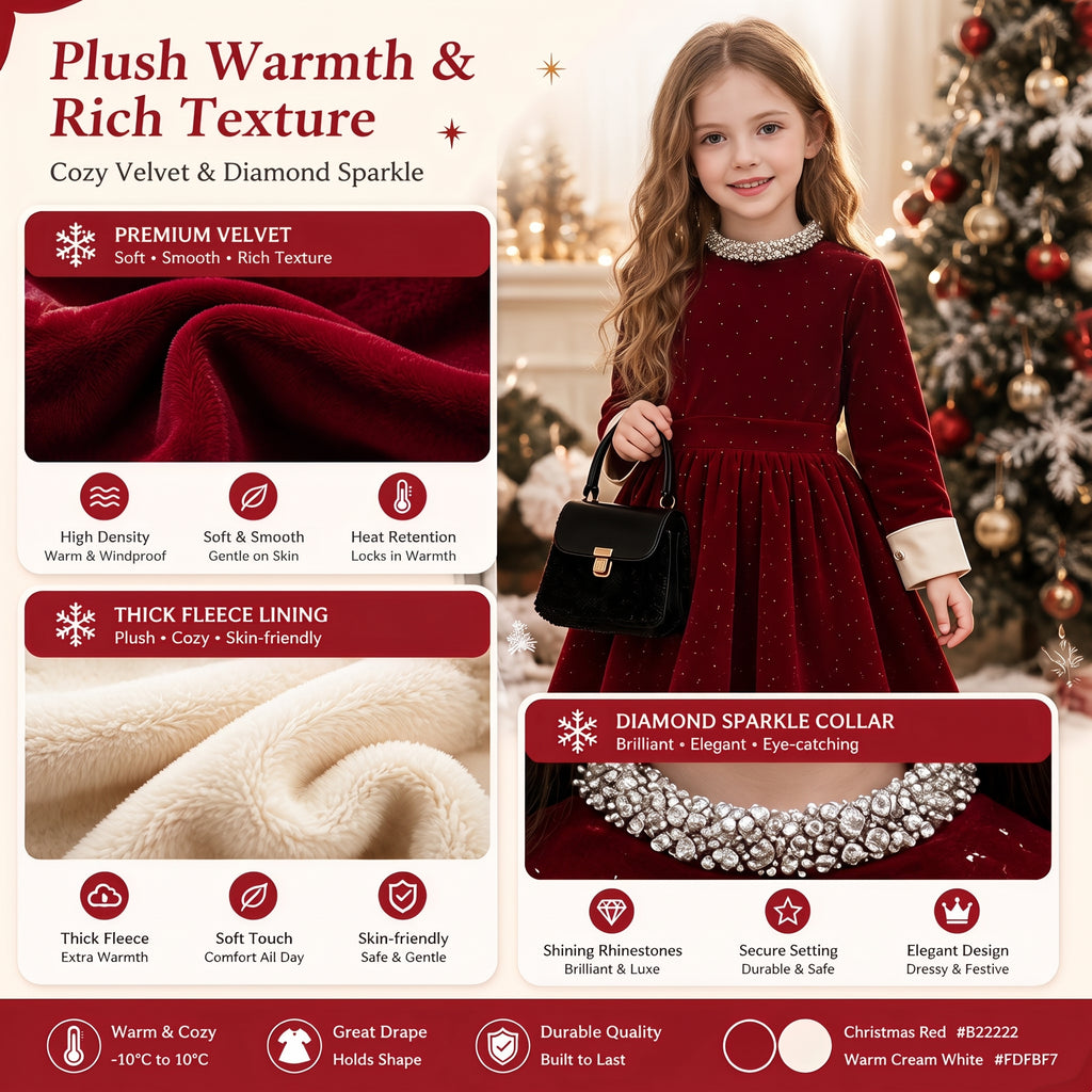 Ruby Starlight Embellished-Collar Velvet Party Dress