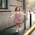 Blush Bow Corduroy Bubble-Hem Pinafore Dress & Top Set