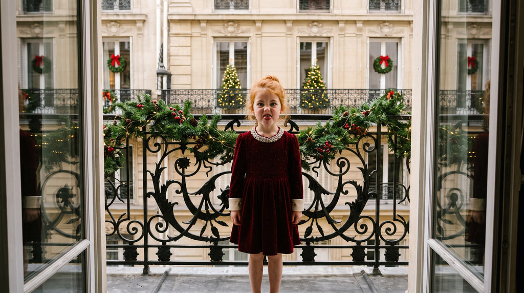 Ruby Starlight Embellished-Collar Velvet Party Dress