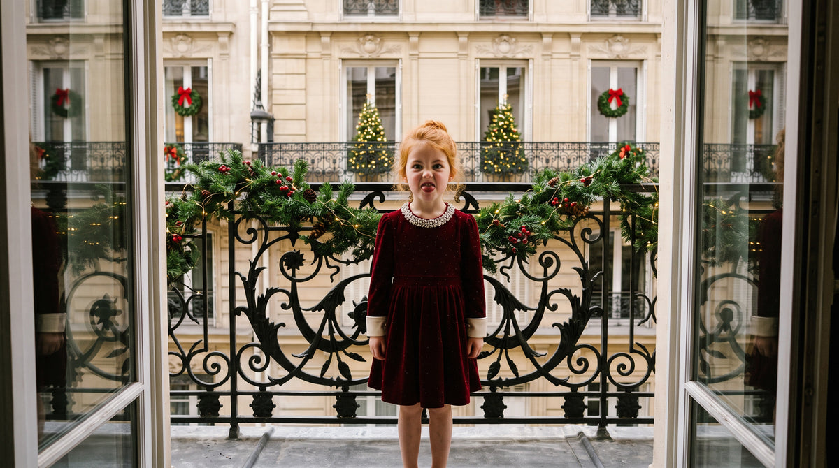 Ruby Starlight Embellished-Collar Velvet Party Dress