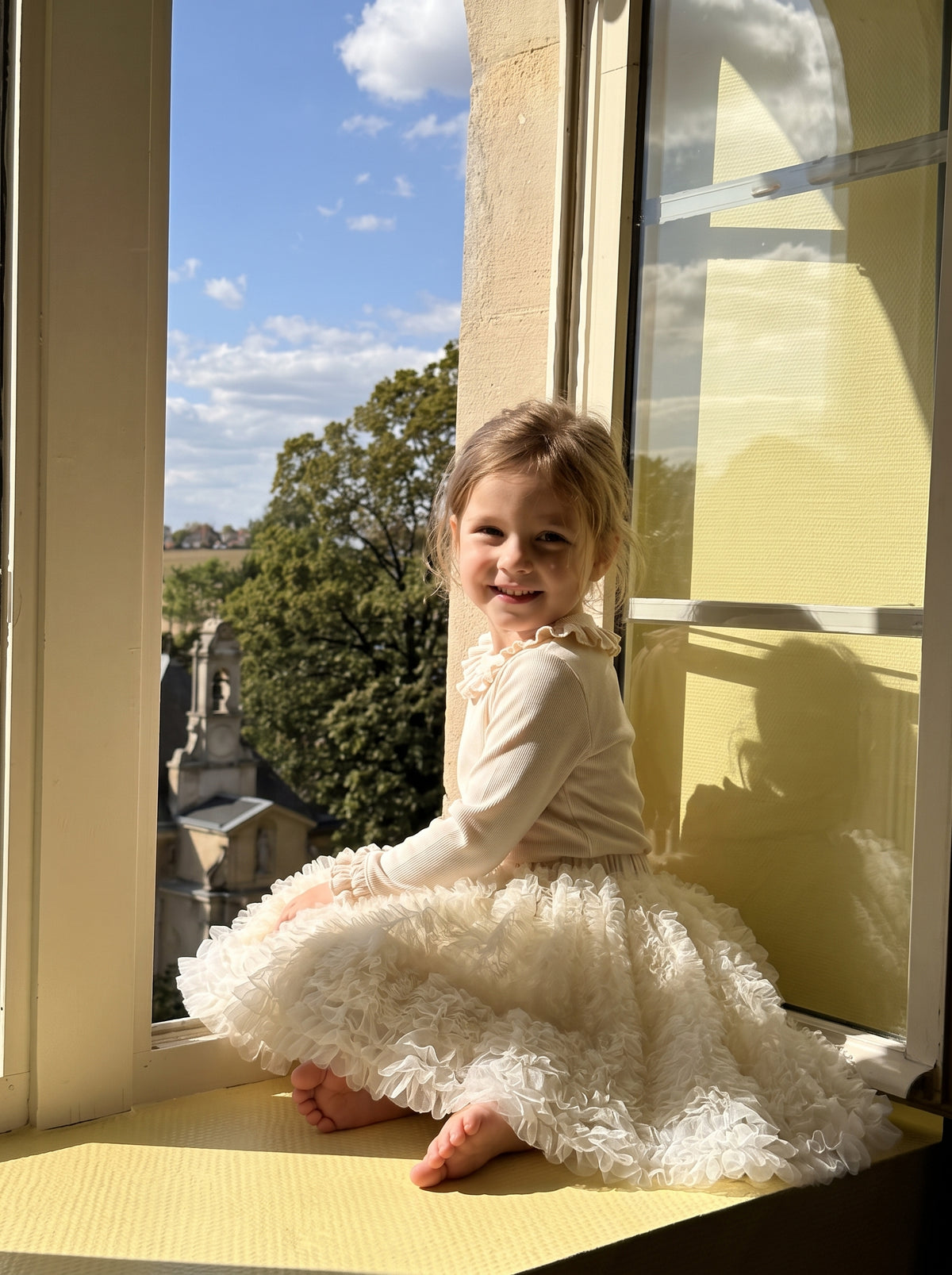 Ivory Cloud Textured Tulle Party Skirt for TATATONG Girls