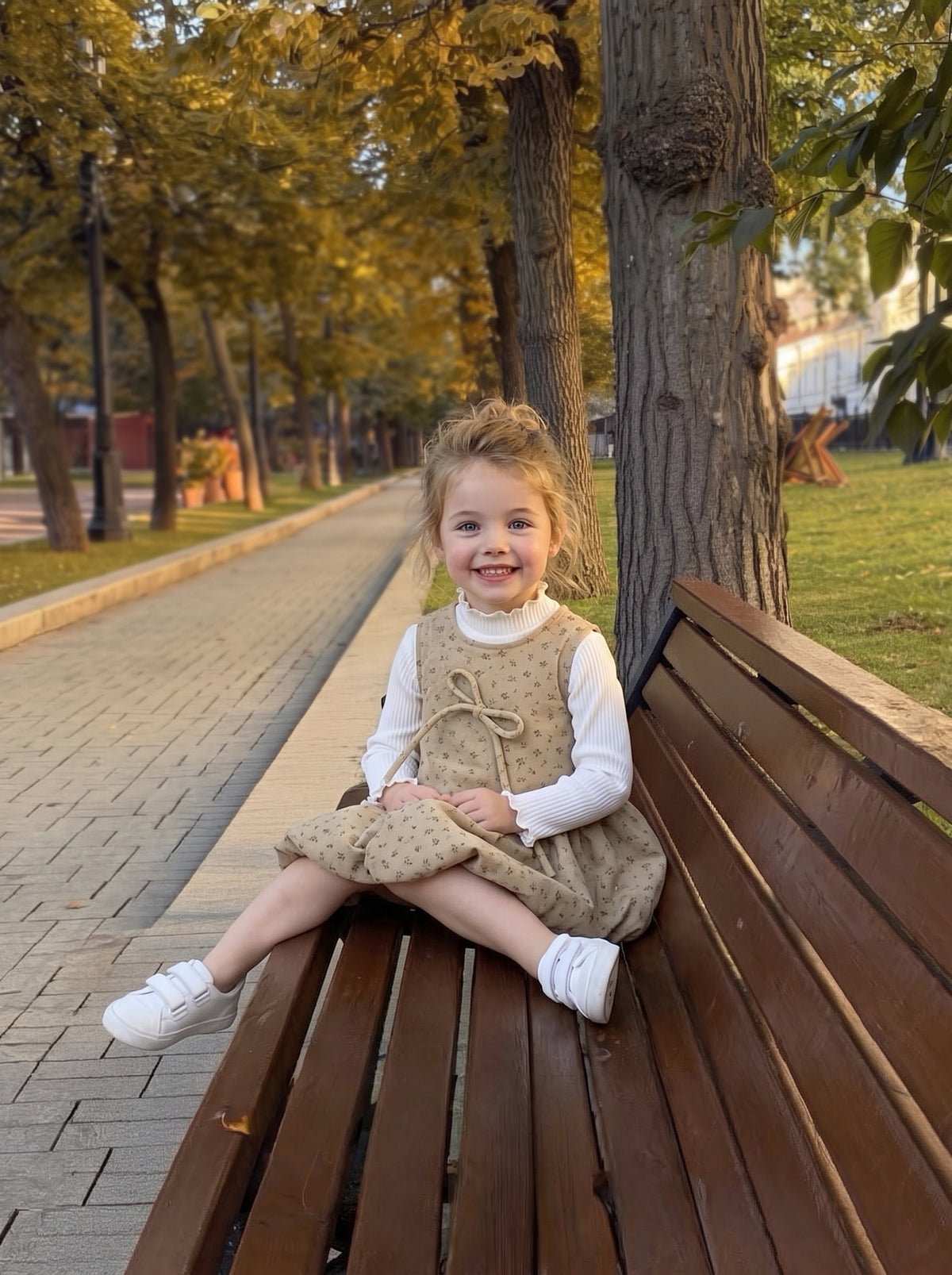 Little Meadow Floral Pinafore Dress & Ruffle-Neck Top Set