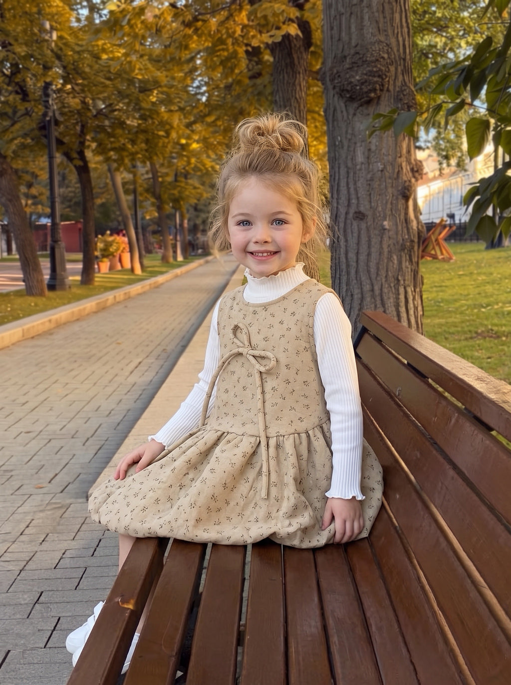 Little Meadow Floral Pinafore Dress & Ruffle-Neck Top Set