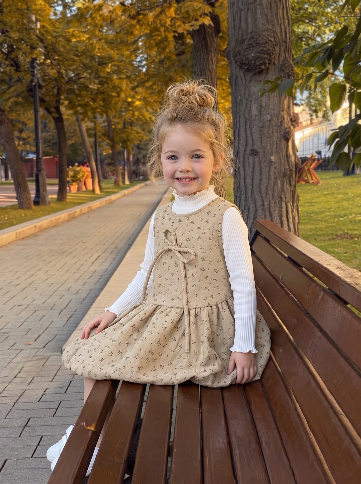 Little Meadow Floral Pinafore Dress & Ruffle-Neck Top Set