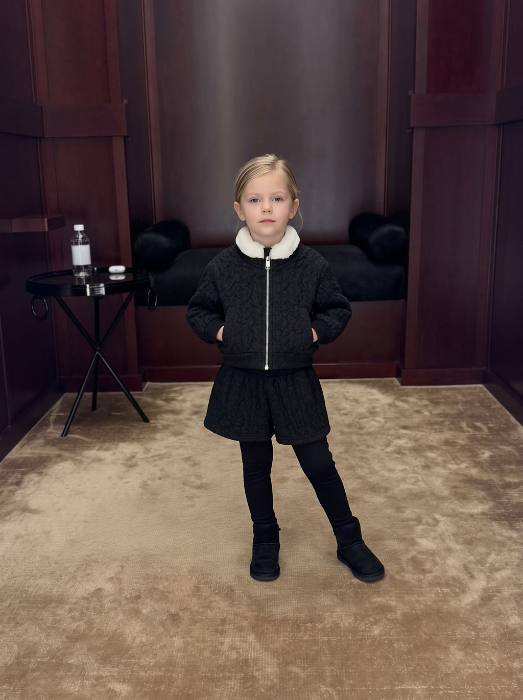 Cozy Cable-Knit Zip Jacket & Shorts Set for Girls