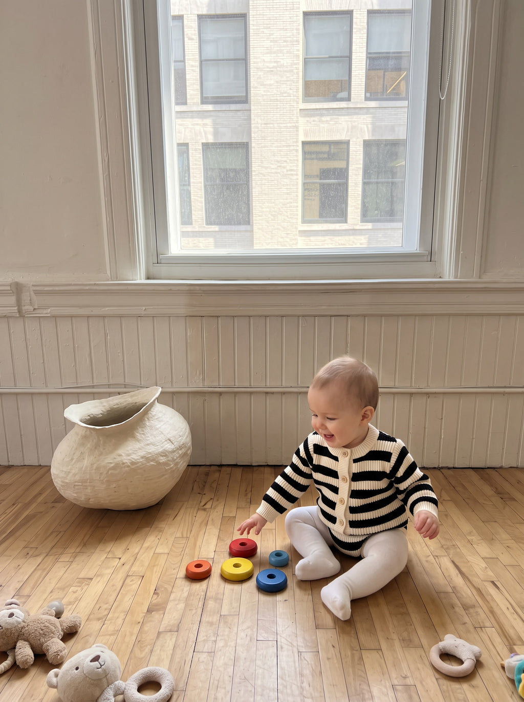 Rhythmic Geometry Striped Knit Cardigan & Bloomer Set