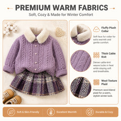 Heirloom Heart Cable-Knit Cardigan & Plaid Skirt Set