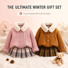 Heirloom Heart Cable-Knit Cardigan & Plaid Skirt Set