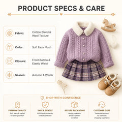 Heirloom Heart Cable-Knit Cardigan & Plaid Skirt Set