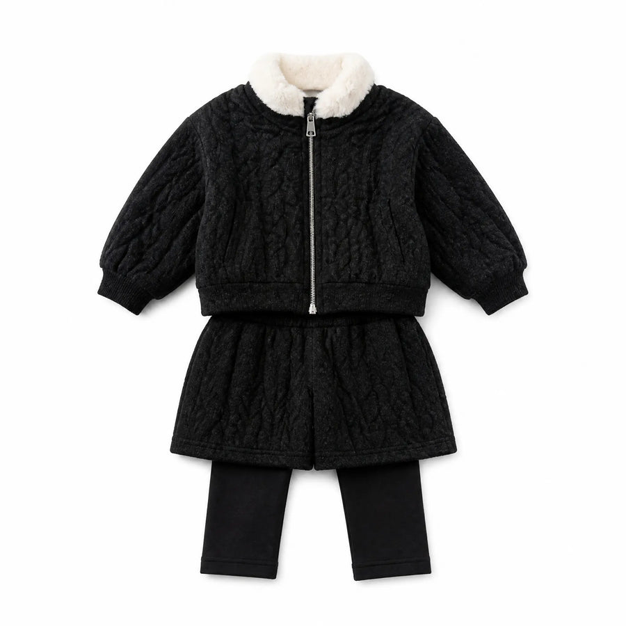 Cozy Cable-Knit Zip Jacket & Shorts Set for Girls