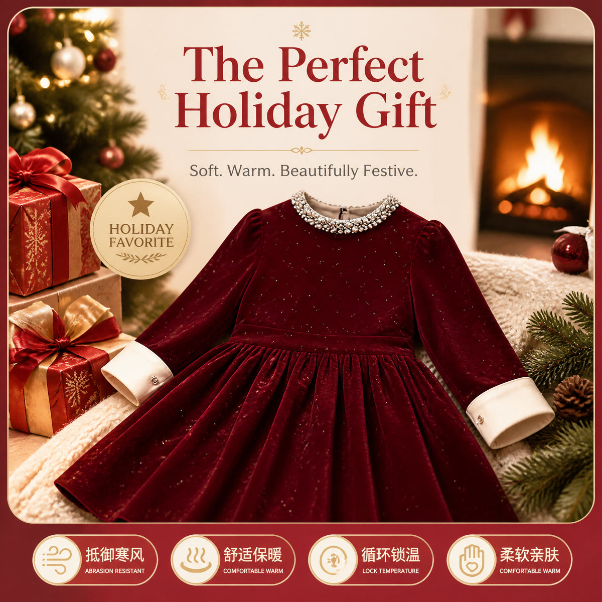 Ruby Starlight Embellished-Collar Velvet Party Dress