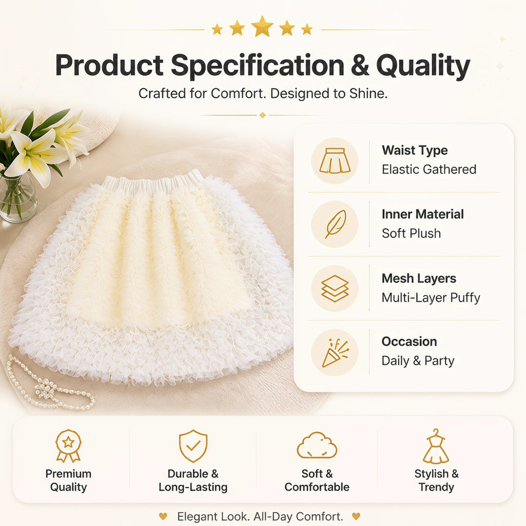 Ivory Cloud Textured Tulle Party Skirt for TATATONG Girls