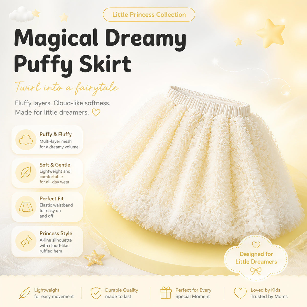 Ivory Cloud Textured Tulle Party Skirt for TATATONG Girls