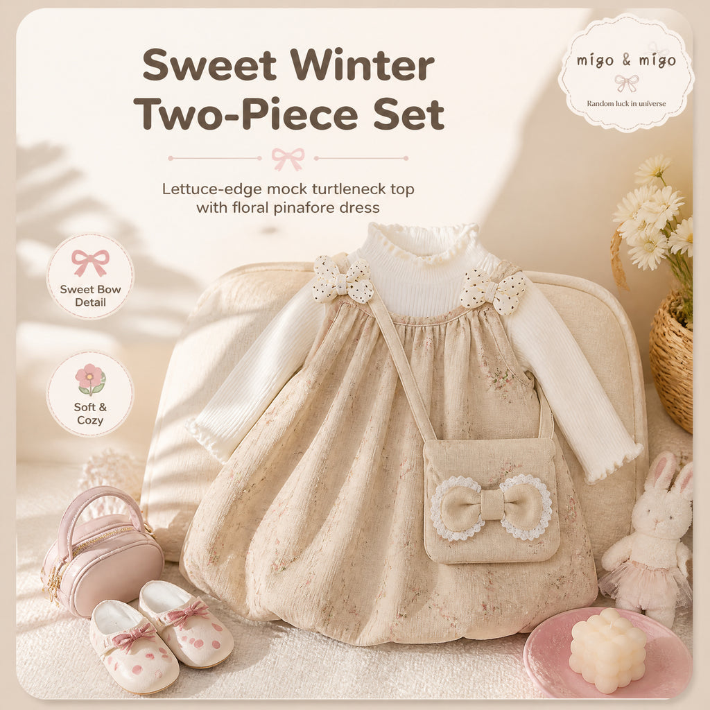 Blush Bow Corduroy Bubble-Hem Pinafore Dress & Top Set