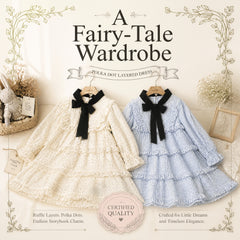 Midnight Ribbon Polka-Dot Ruffle Dress for TATATONG Girls