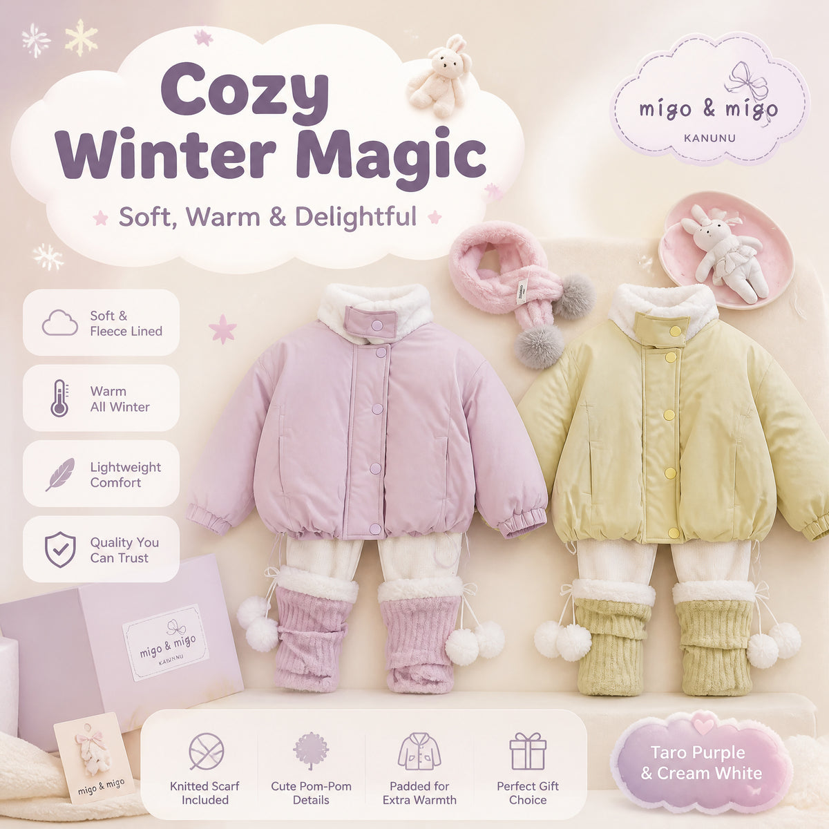 Cloudberry Faux-Fur Collar Fleece-Lined Winter Jacket for Girls