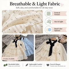 Midnight Ribbon Polka-Dot Ruffle Dress for TATATONG Girls