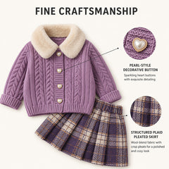 Heirloom Heart Cable-Knit Cardigan & Plaid Skirt Set