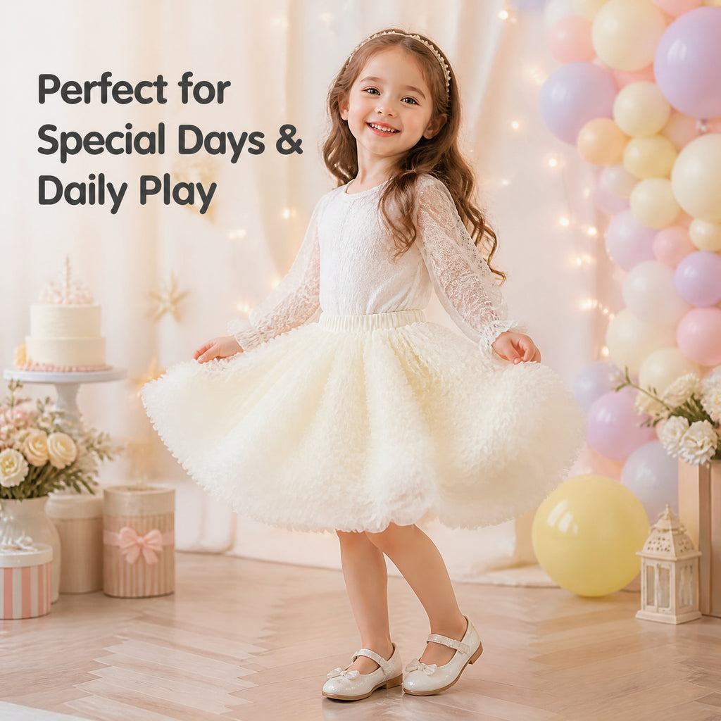 Ivory Cloud Textured Tulle Party Skirt for TATATONG Girls