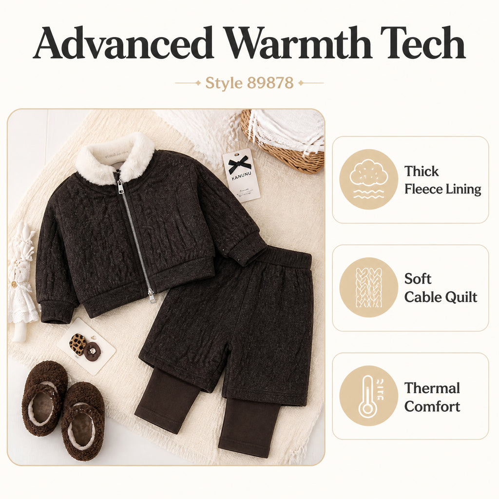 Cozy Cable-Knit Zip Jacket & Shorts Set for Girls
