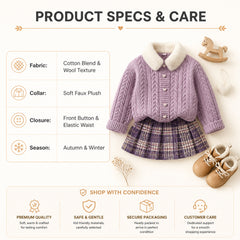Heirloom Heart Cable-Knit Cardigan & Plaid Skirt Set