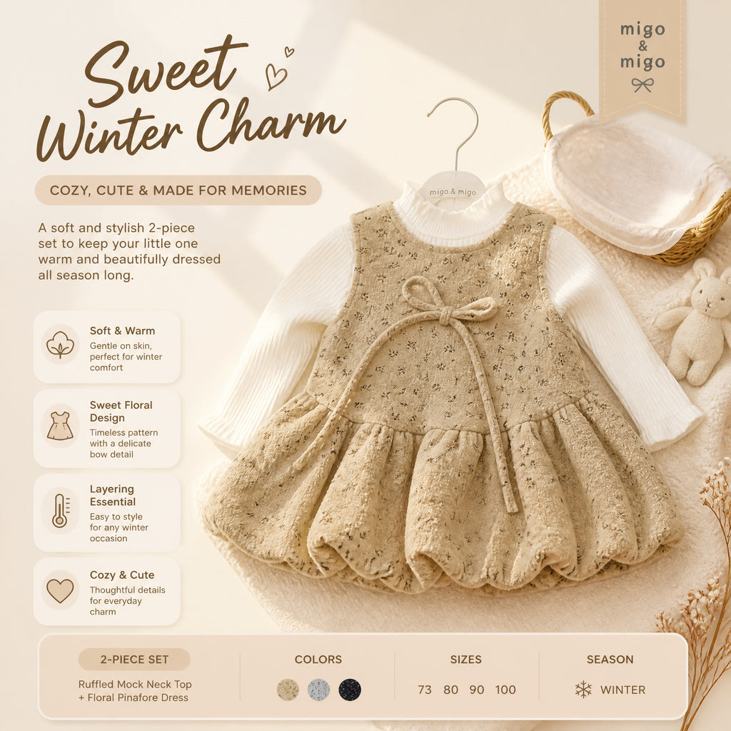 Little Meadow Floral Pinafore Dress & Ruffle-Neck Top Set