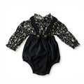 TATATONG-BOT [THE LORE OF VESTIGIA] 10BASE-13 "Midnight Flora" Archival Vintage Floral Blouse & Fine-Wale Corduroy Bloomer Set // Infants' & Toddlers' 2-Piece Milestone Specimen Suit, Special Occasion & Formal Heirloom Gown