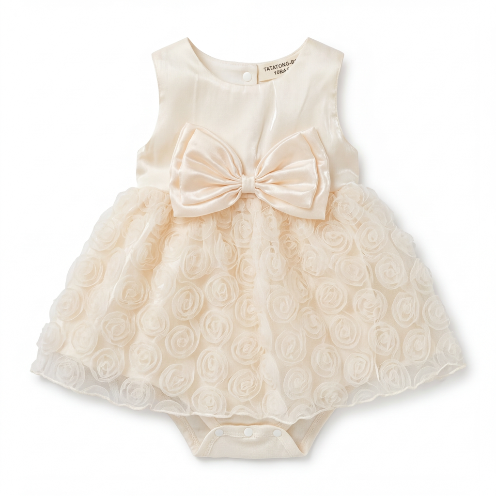 TATATONG-BOT [VESTIGIA] 10BASE-15 "Ethereal Rose" 3D-Sculptured Floral Lace Multi-Layer Sensory-Ceremony Romper Dress // Infant & Toddler Milestone Ceremonial Suit, Special Occasion & Formal Heirloom Gown