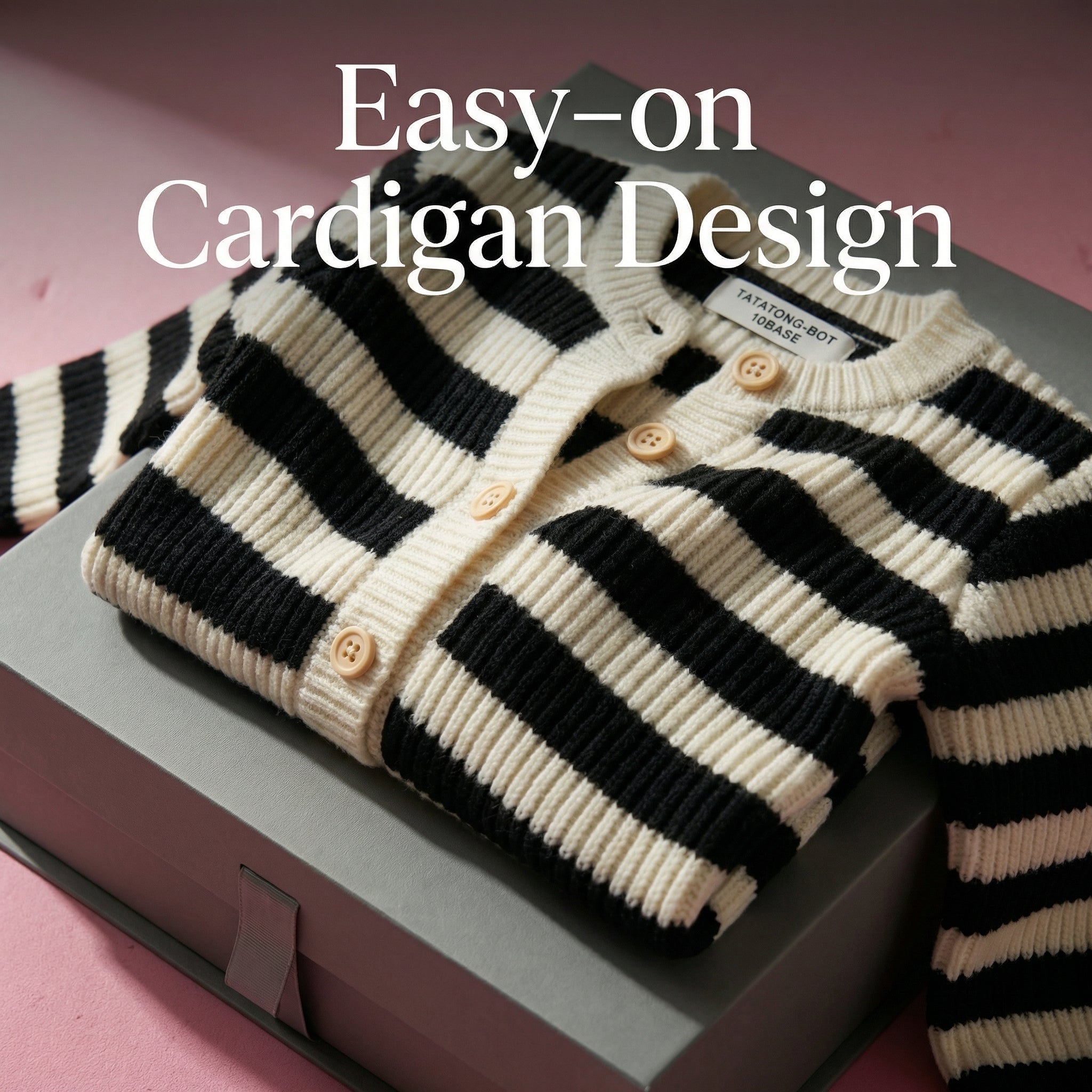 TATATONG-BOT [MONOLITH] 10BASE-17 "Rhythmic Geometry" Heavy-Weight Soft-Knit Striped Cardigan & Bloomer Set // Infant & Toddler 2-Piece Architectural Knitwear, Intellectual Balance & Sensory-Soft Apparel