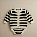 TATATONG-BOT [MONOLITH] 10BASE-17 "Rhythmic Geometry" Heavy-Weight Soft-Knit Striped Cardigan & Bloomer Set // Infant & Toddler 2-Piece Architectural Knitwear, Intellectual Balance & Sensory-Soft Apparel