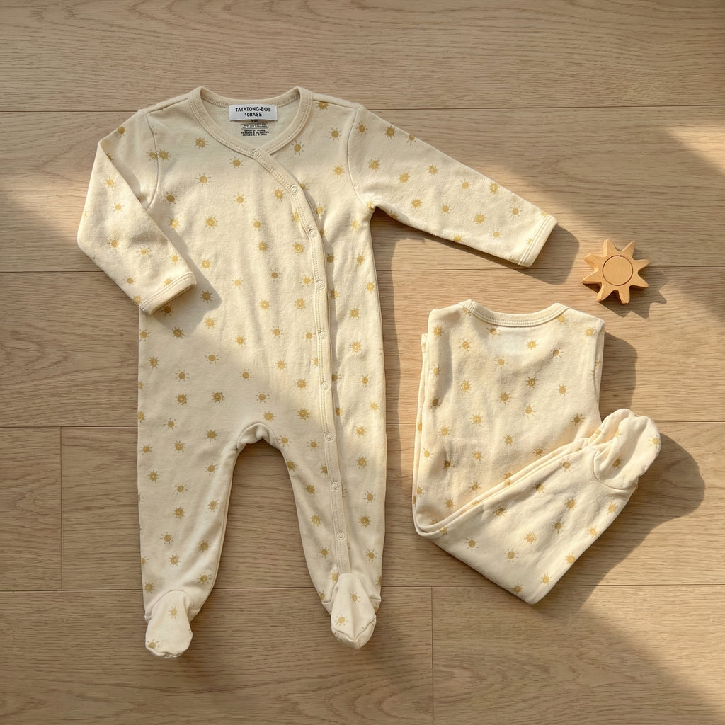 [GOSSAMERE] 10BASE-12 // "Solar Sanctum" Pure Cotton Footed Onesie
