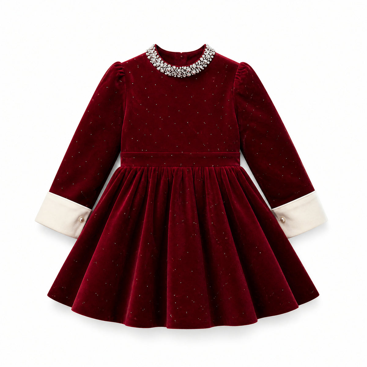 Ruby Starlight Embellished-Collar Velvet Party Dress