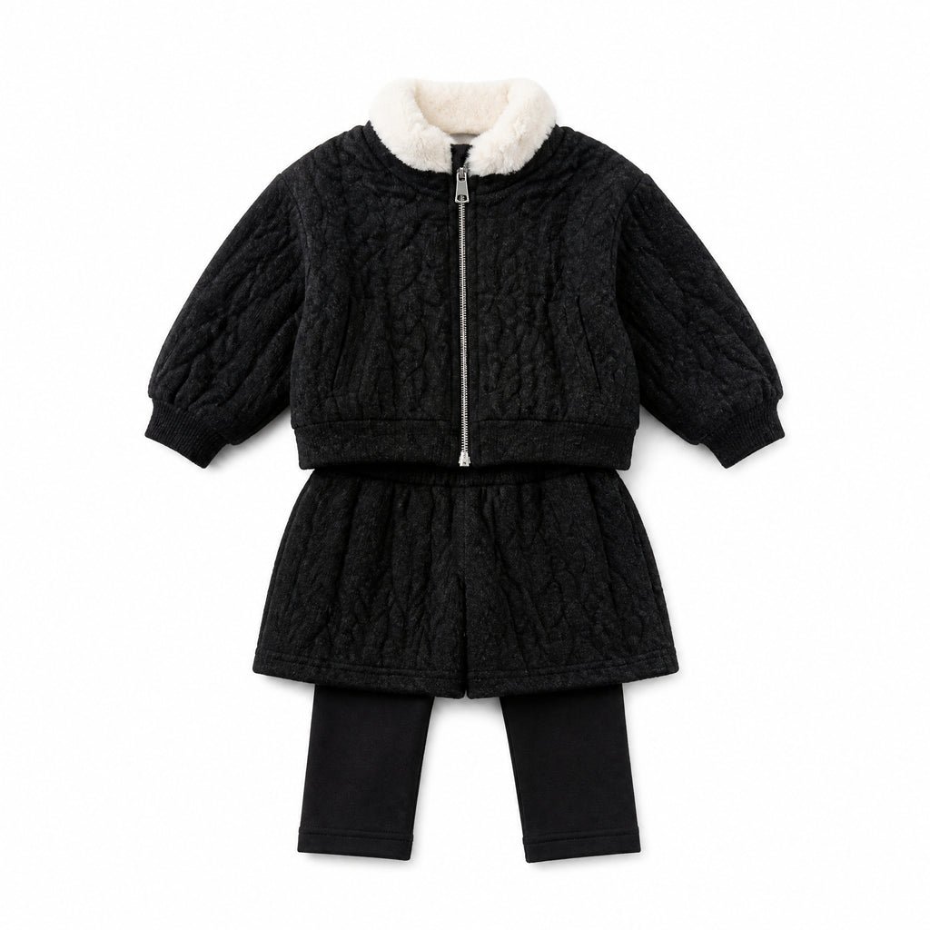 Cozy Cable-Knit Zip Jacket & Shorts Set for Girls