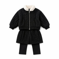 Cozy Cable-Knit Zip Jacket & Shorts Set for Girls