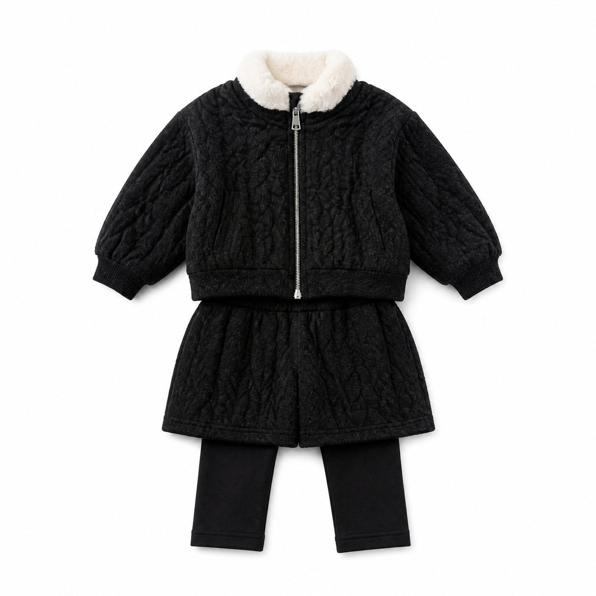 Cozy Cable-Knit Zip Jacket & Shorts Set for Girls