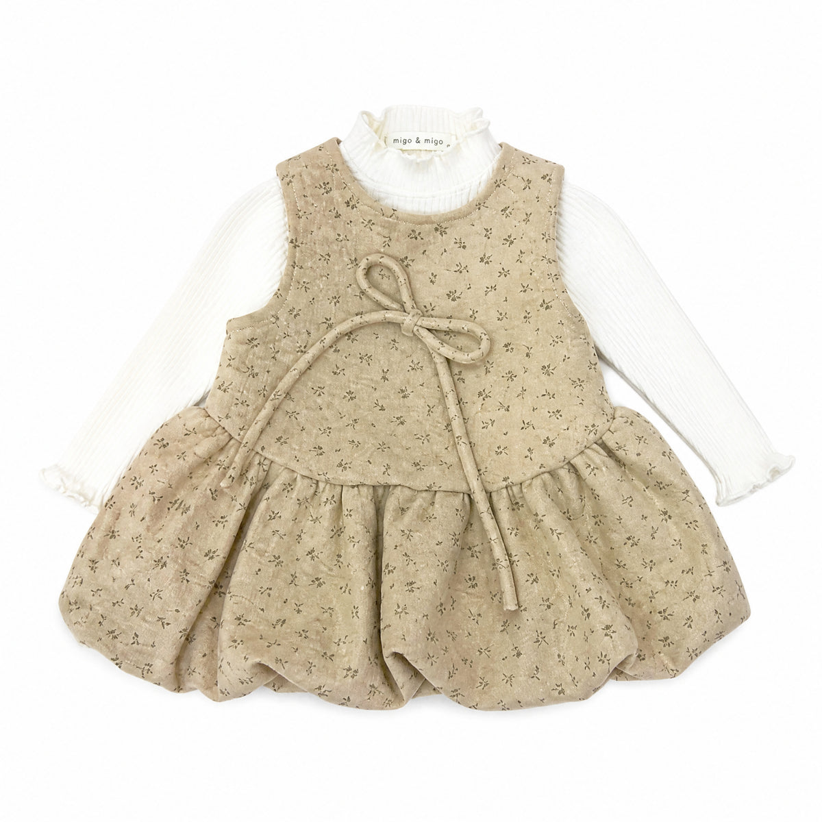 Little Meadow Floral Pinafore Dress & Ruffle-Neck Top Set