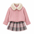 Heirloom Heart Cable-Knit Cardigan & Plaid Skirt Set