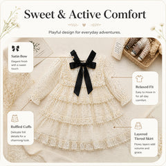 Midnight Ribbon Polka-Dot Ruffle Dress for TATATONG Girls