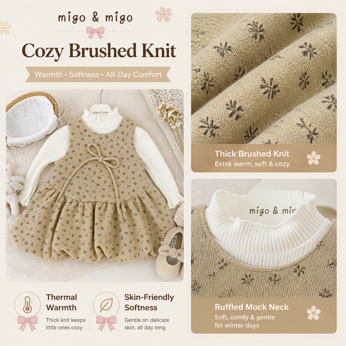 Little Meadow Floral Pinafore Dress & Ruffle-Neck Top Set