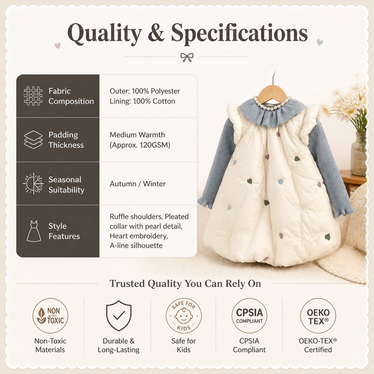 Heirloom Hearts Quilted Puffer Dress for TATATONG Girls
