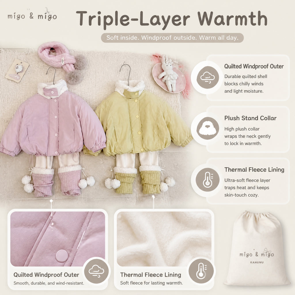 Cloudberry Faux-Fur Collar Fleece-Lined Winter Jacket for Girls